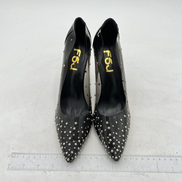 FSJ Black Studded Pointed Toe Transparent Pumps High Heels Shoes - Picture 3 of 8